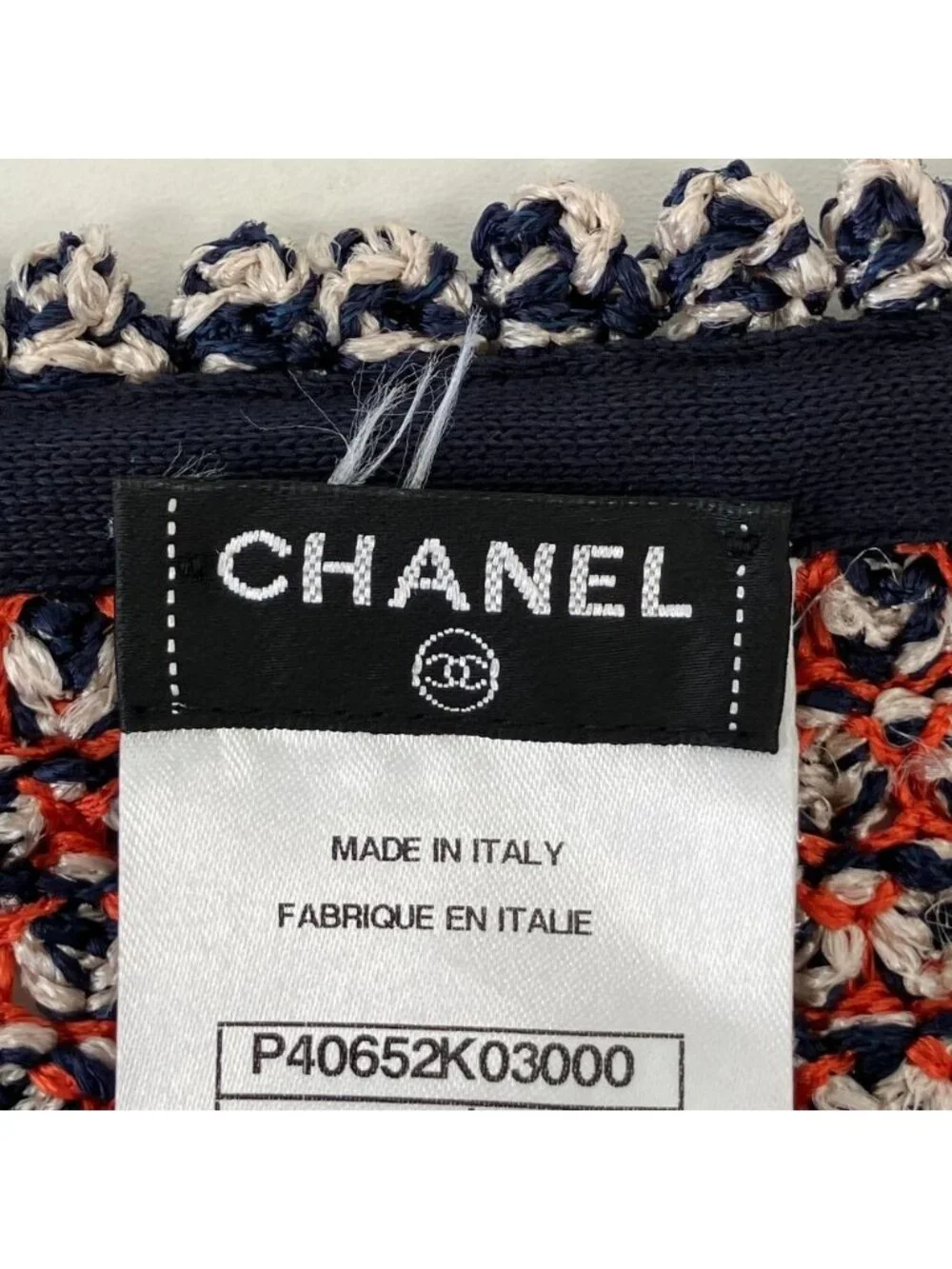 Chanel CC Logo Chain Knit Cardigan 34 Orange Navy